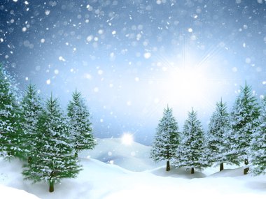 3 d. Noel manzarası ve yağan karlar