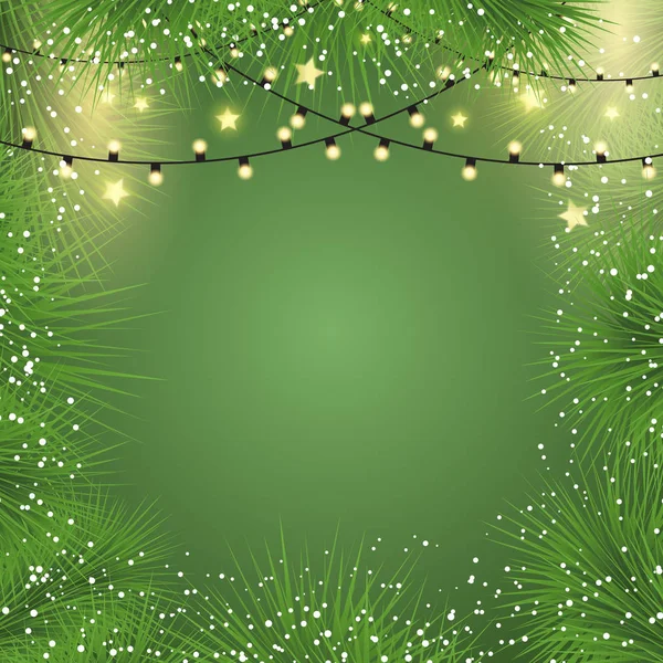 Kerst achtergrond met verlichting en sparren takken — Stockvector
