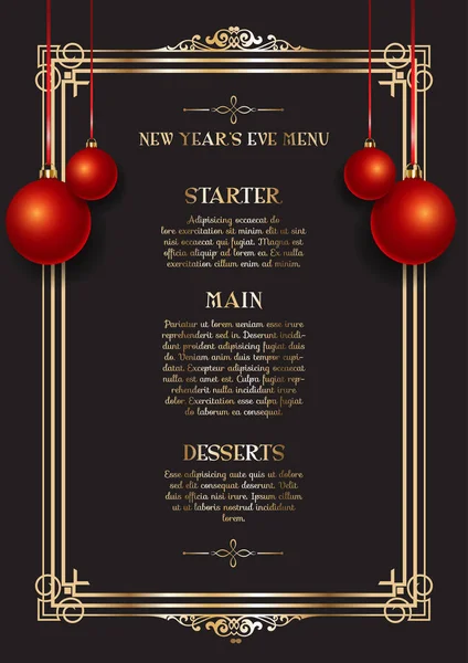 Elegant New Years Eve menu design — Stock Vector