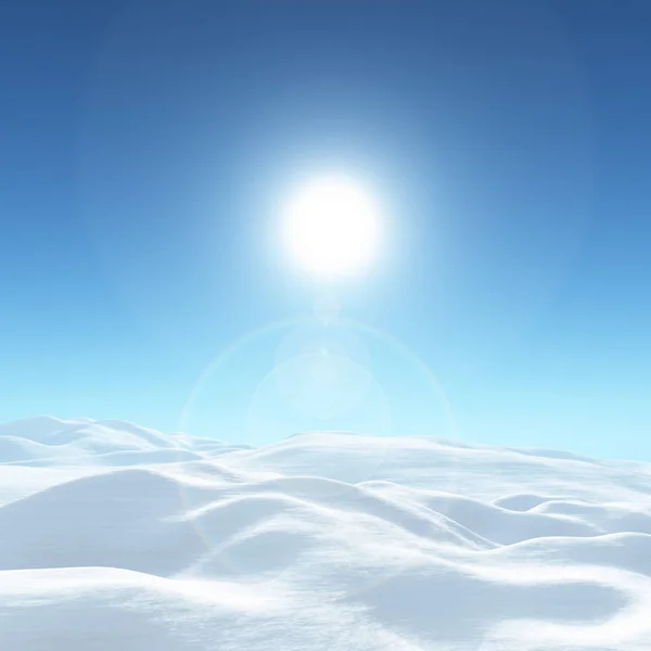3D сонячний сніговий зимовий пейзаж — стокове фото
