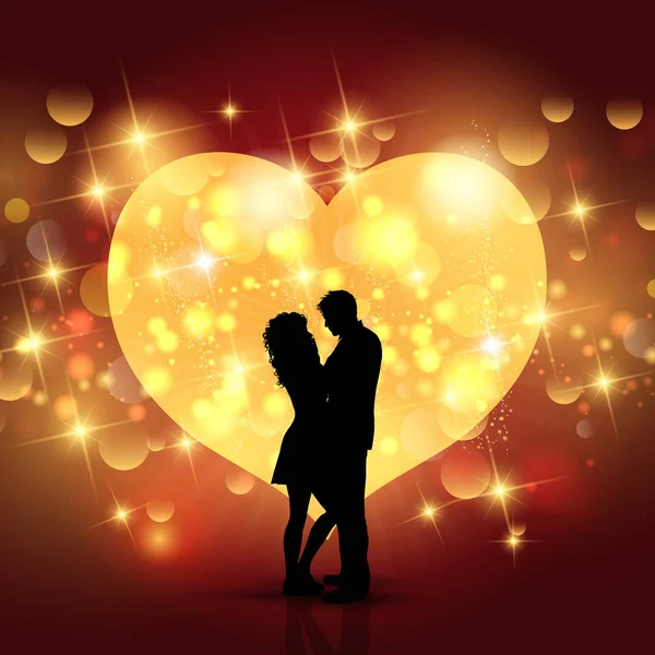 Valentine's Day background with silhouette of a loving couple on — Stock Vector