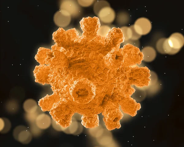 Célula de vírus abstrato 3D em um fundo de luzes bokeh — Fotografia de Stock