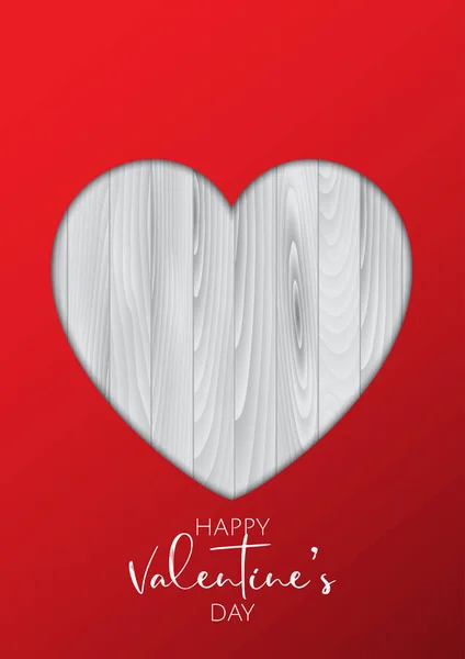 Fondo de San Valentín con corazón recortado en textura de madera — Vector de stock