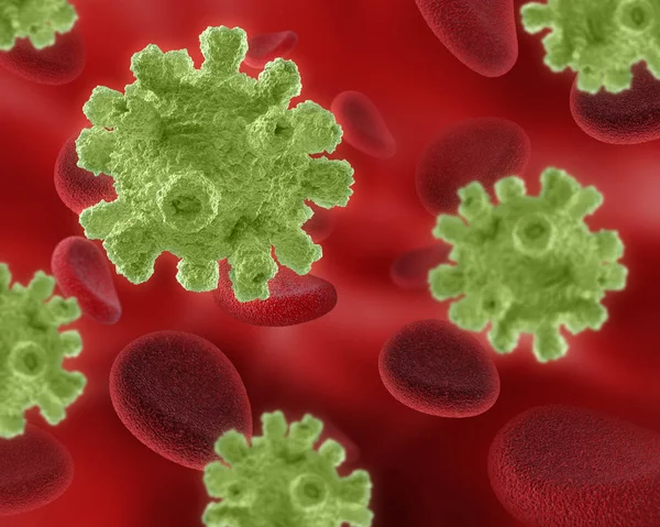 Tło medyczne 3d z wirusami i komórkami krwi — Zdjęcie stockowe