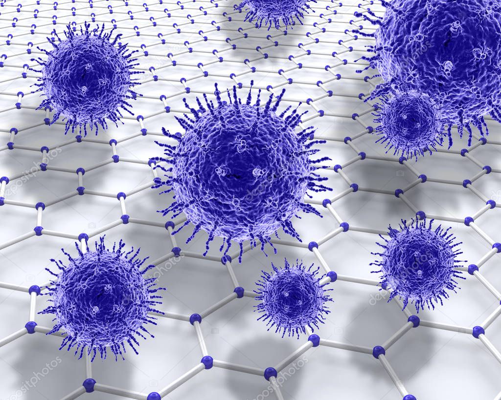 3D virus cells on a molecule background