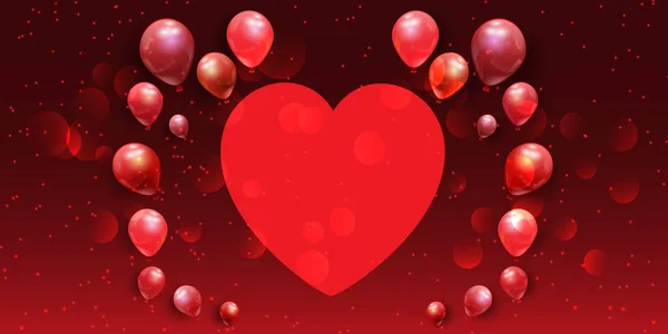 Banner de San Valentín con corazón y globos — Vector de stock