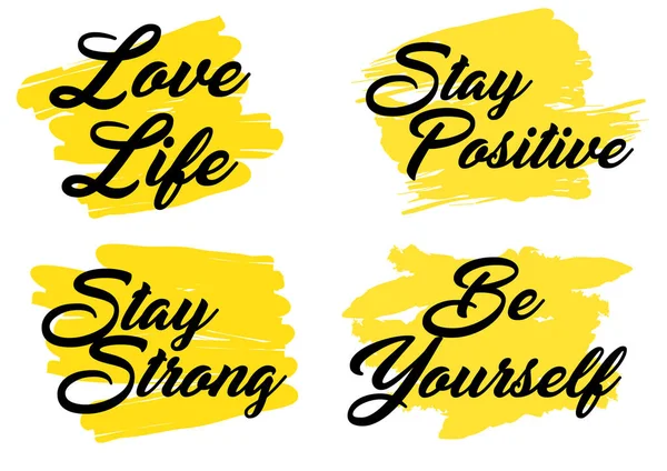 Collection of positive quotes on brush stroke backgrounds — 图库矢量图片