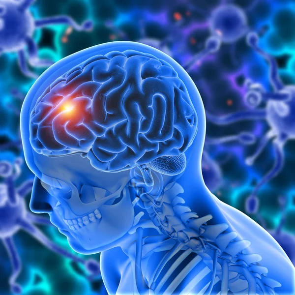 Darstellung Eines Medizinischen Hintergrunds Mit Männlicher Figur Mit Hervorgehobenem Gehirn — Stockfoto