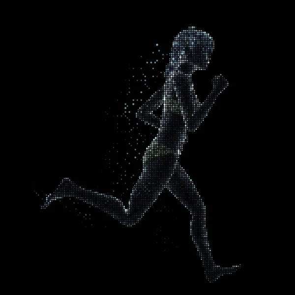 Female Figure Running Pose Halftone Dots Design — Stock Vector