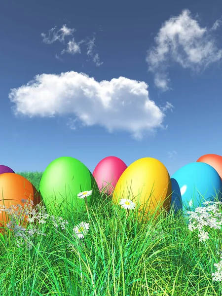 Colorate Uova Pasqua Immerse Nell Erba — Foto Stock