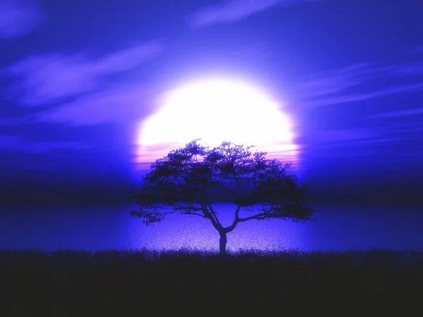 Rendu Arbre Silhouetté Contre Paysage Clair Lune — Photo