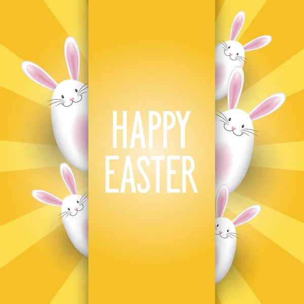 Easter Background Cute Bunnies Orange Starburst Design — Stock Vector