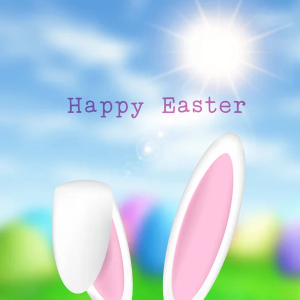 Easter Bunny Ears Defocussed Sunny Landscape Background — Stock Vector