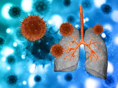 Soyut virüs hücrelerinin akciğerlere saldırdığı tıbbi geçmişin 3 boyutlu görüntüsü