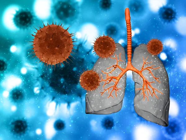 Darstellung Eines Medizinischen Hintergrunds Mit Abstrakten Viruszellen Die Die Lungen — Stockfoto