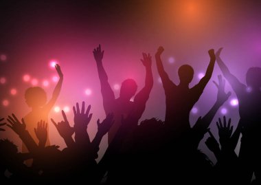 Arka plan üzerinde bir disko parti kalabalık silüeti ışıklar