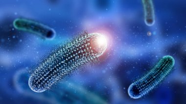 Yüzen parçacıklara sahip soyut virüs hücreleri ile tıbbi bir arkaplanın 3 boyutlu oluşturulması