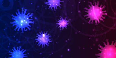 Covid 19 salgınını tasvir eden virüs hücreli soyut pankart tasarımı