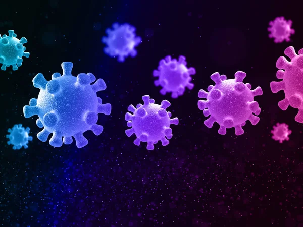 Yüzen virüs hücreleri ile tıbbi bir arkaplanın 3 boyutlu canlandırması