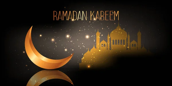 Elegante Pancarta Ramadán Kareem Con Diseño Media Luna Mezquita — Vector de stock