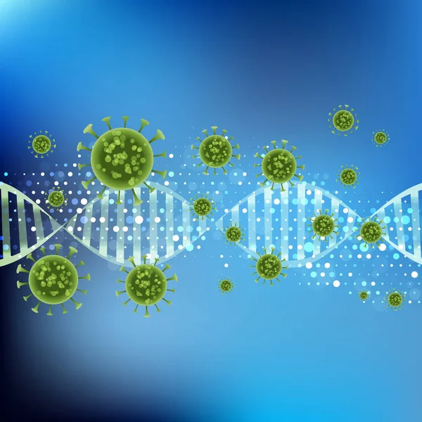 Dna Ipliği Üzerinde Soyut Virüs Hücrelerine Sahip Tıbbi Arka Plan — Stok Vektör