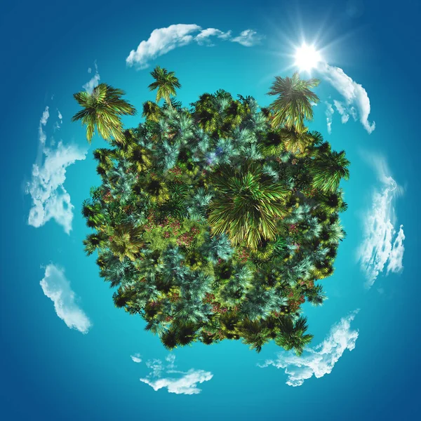 Darstellung Eines Globus Mit Tropischen Palmen Und Gräsern Mit Wolken — Stockfoto