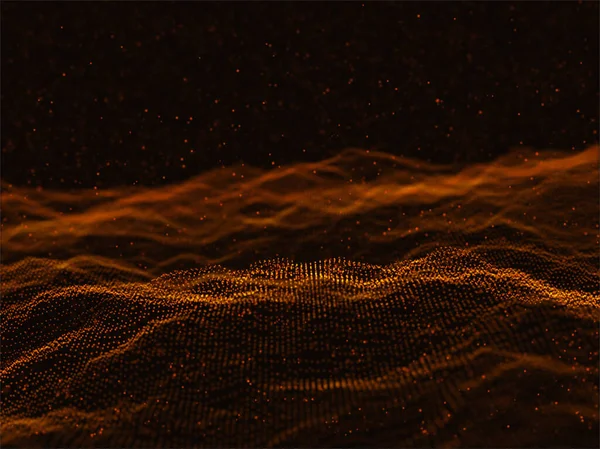 流れるサイバー粒子を用いた未来的な背景の3Dレンダリング — ストック写真