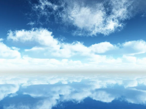 Mavi Gökyüzü Bulutların Sakin Mavi Denize Yansıdığı Bir Manzara — Stok fotoğraf