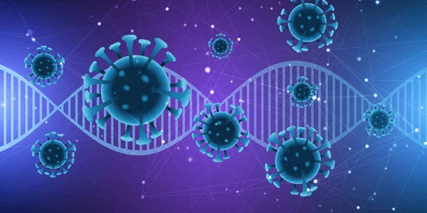 Antecedentes Médicos Com Fita Dna Células Víricas Abstratas Covid — Vetor de Stock