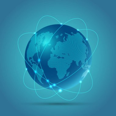 Ağ iletişimini gösteren bir tasarım ile soyut dünya arkaplanı