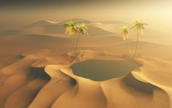 Візуалізація Пустельної Сцени Оазисом Води Пальми — стокове фото