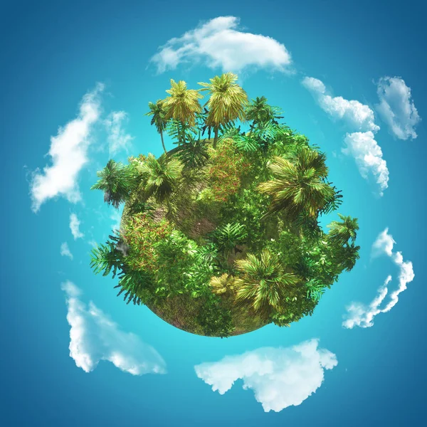 Renderowanie Tropikalnego Tła Rękawicą Palm Błękitnym Niebie Krążącymi Chmurami — Zdjęcie stockowe