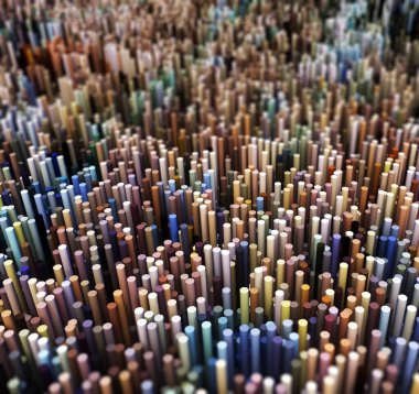 Sığ alan derinliğine sahip kürelerin soyut bir manzarasının 3 boyutlu görüntüsü