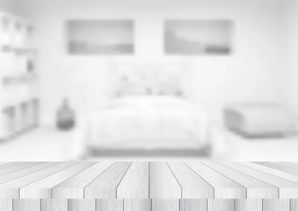 木製のテーブル現代的な専用ベッドルームを見て — ストックベクタ