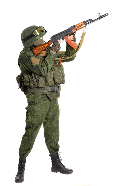 Soldier with rifle on a white background — Stock Photo, Image