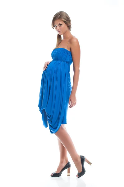 Gebelik Için Mavi Elbiseli Güzel Hamile Genç Kız Hamilelik Için — Stok fotoğraf