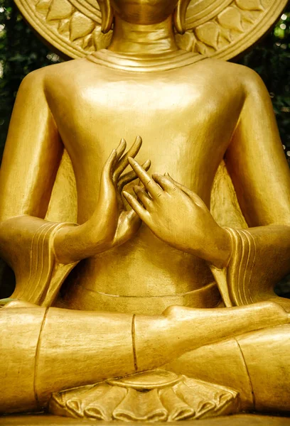 Golden Buddhist Statue Detail Arms Legs Finger Gesture Calm Spirituality — Stock Photo, Image