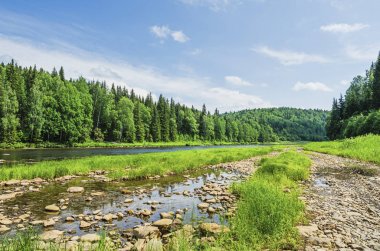 Güzel yaz yatay, vahşi bir nehir.