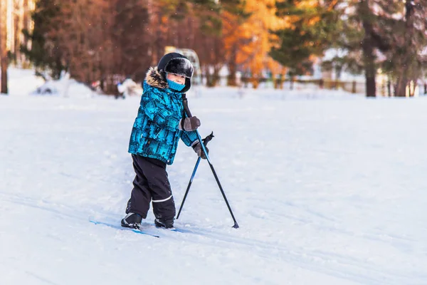 Pojke på skidresa — Stockfoto