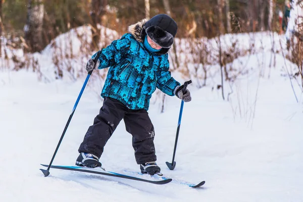 Мальчик на лыжах — стоковое фото