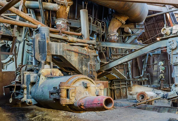 Cast iron casting device in the lower part of the blast furnace shop. Museum of mining production equipment. Russia, Ural, Nizhny Tagil