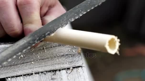 PVC Pipe Cutting Close Up — Stock Video