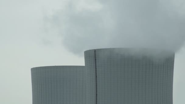 Cooling Tower Closeup on Cloudy Day Pan — Stock Video