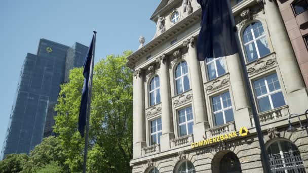 Frankfurt Commerzbank Branch with Commerzbank Owned Gallileo Tower in Background — Stock Video