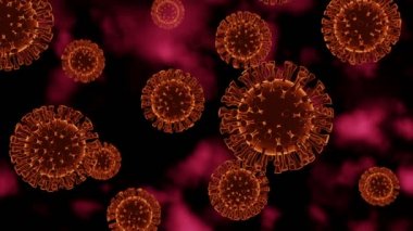 SARS, COVID-19 veya Coronavirus gibi bir Corona virüsünü temsil eden mikroskobik bir parazit virüsünün 3 boyutlu animasyonu.