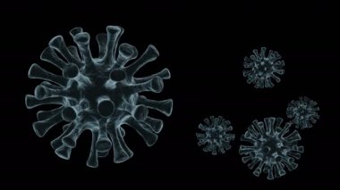 SARS, COVID-19 veya Coronavirus gibi bir Corona virüsünü elektron mikroskobu altında temsil eden mikroskobik bir parazitin 3 boyutlu animasyonu.