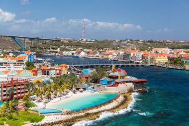 Willemstad in Curacao and the Queen Emma Bridge clipart