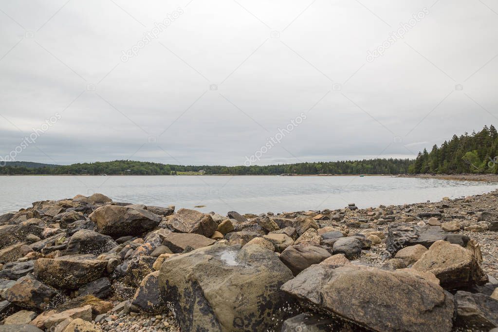 The rocks and beach at Pretty Marsh on Mount Desert in Maine
