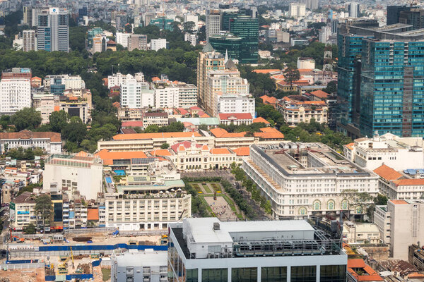 Aerial view of Ho Chi Minh City (former Saigon) towards City Hall in Vietnam