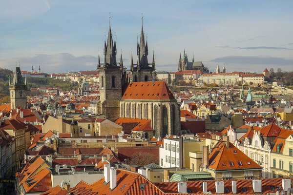 The skyline and cityscape of Prague in Czech Republic